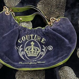 Juicy Couture Velvet Navy and Olive Shoulder Bag